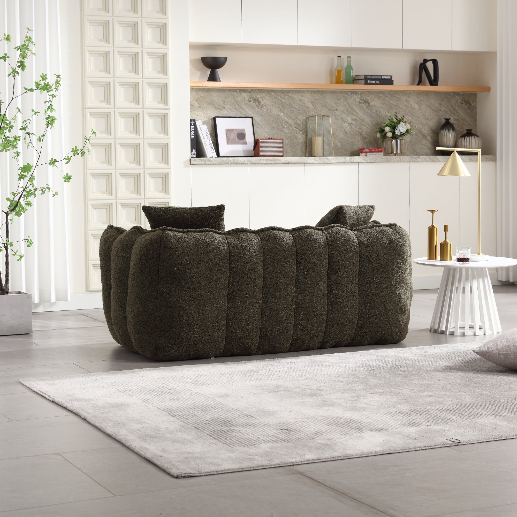 Cozy Beanbag Chair with High Resilience Foam Core for Two - Olive Green Chenille, 66x35x25 inches
