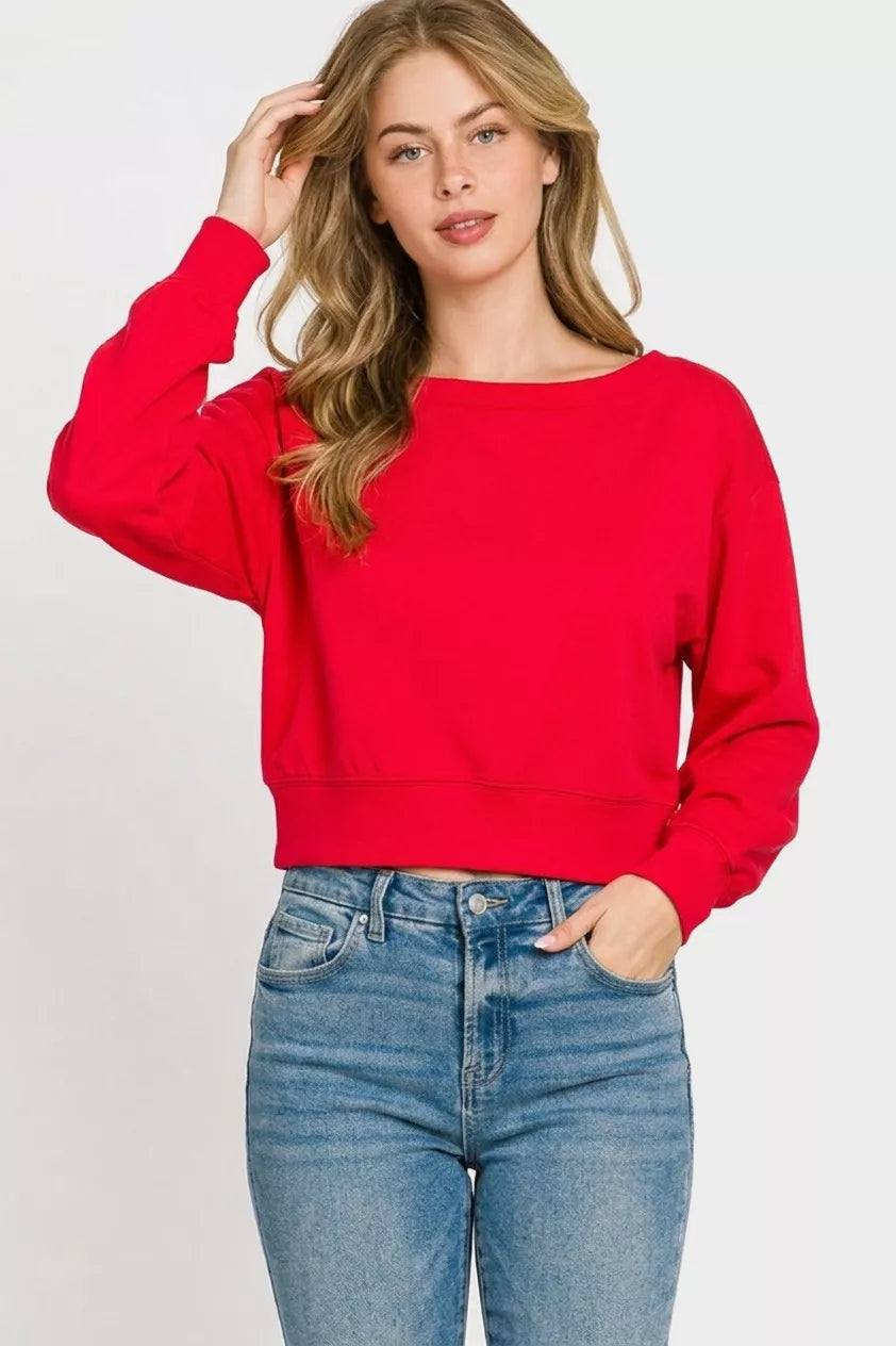 Zenana Scuba Cropped Boat Neck Pullover Sweatshirts