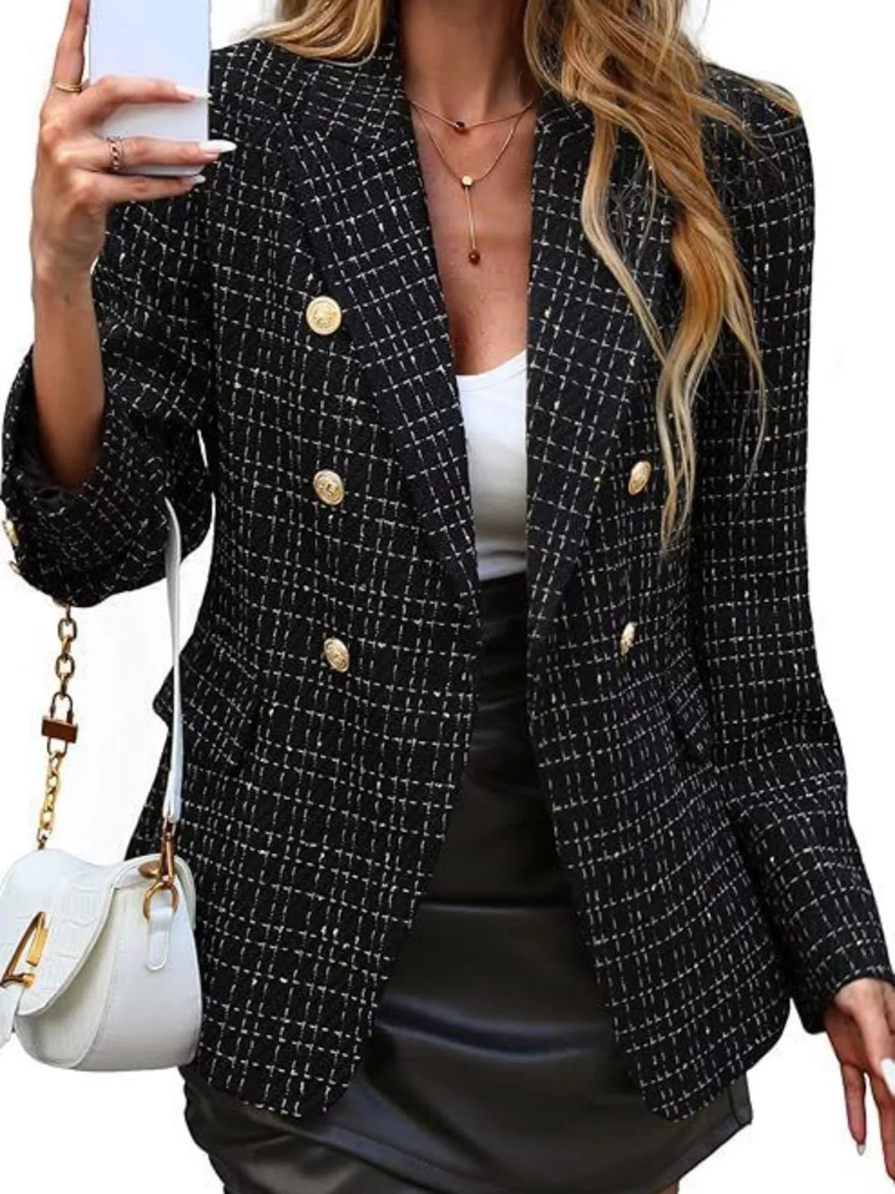 Double-Breasted Lapel Collar Blazer