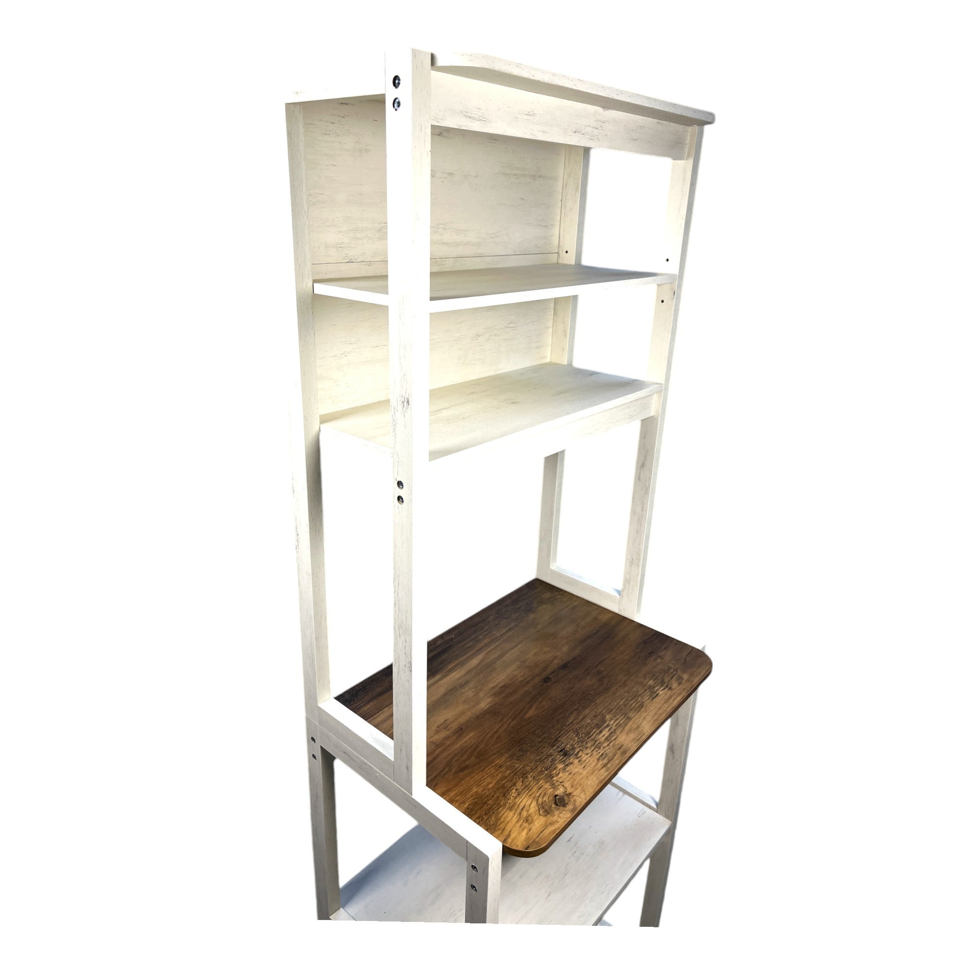 23.62' White and Rustic Brown color 5-Tier Bakers Rack for Kitchen with Storage, Coffee Bar, Kitchen Shelves,  Microwave Stand