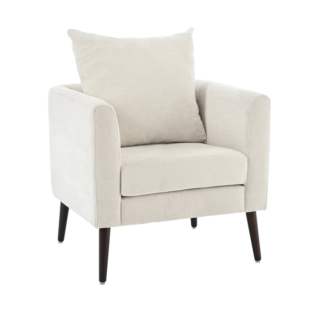 Modern Chenille Accent Chair, Upholstered Armchair for Living Room, Mid Century Fabric Lounge Chair w/Pillow, Comfortable Reading Chair with Wood Legs for Living Room, Bedroom, Reception Room (Beige)
