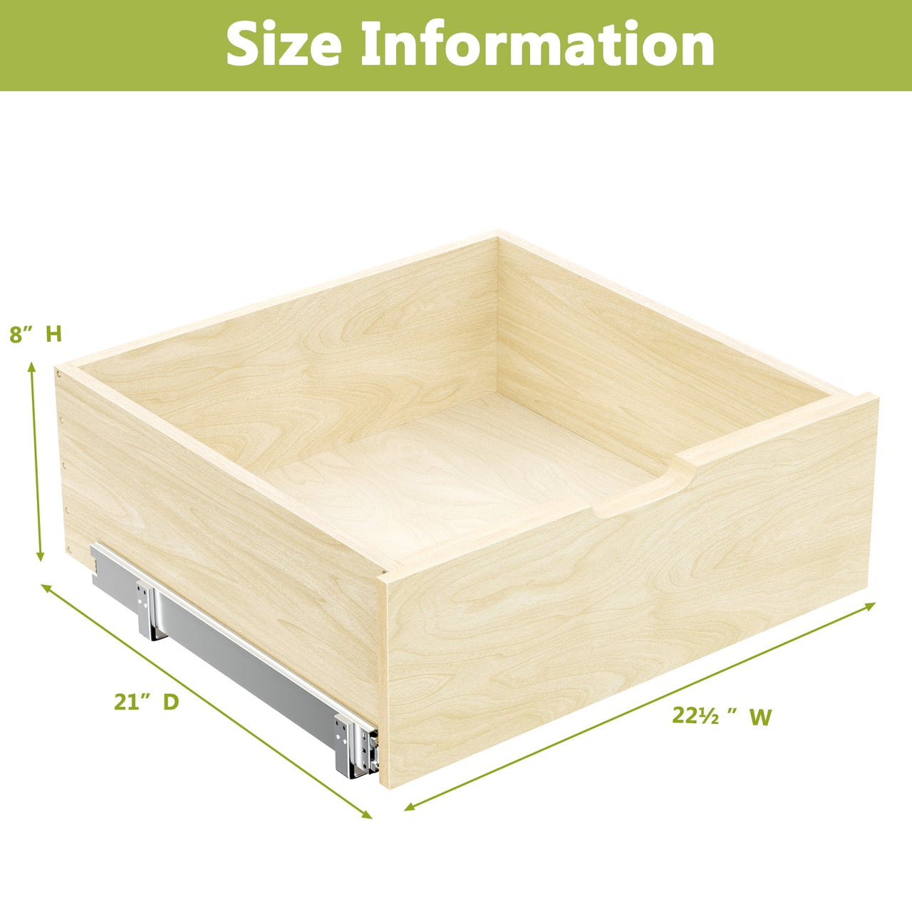 Hard Close Pull Out Cabinet Organizer 8' High Drawer 22½' W x 21' D Wood Slide Out Shelves Cabinet Storage Organizer with Full Extension Rail Slides Pull Out Drawer for Kitchens Cabinet Pantry