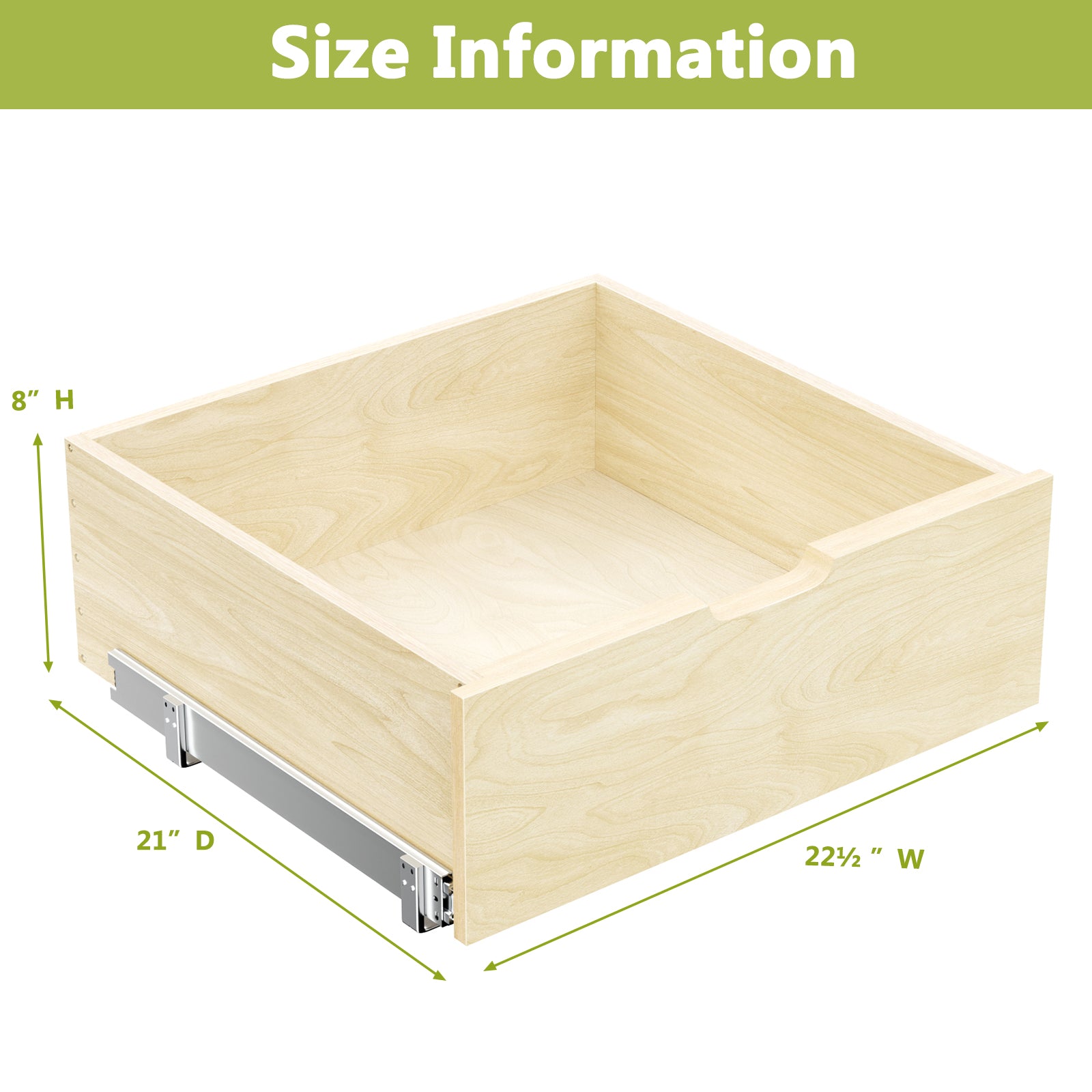 Hard Close Pull Out Cabinet Organizer 8' High Drawer 22½' W x 21' D Wood Slide Out Shelves Cabinet Storage Organizer with Full Extension Rail Slides Pull Out Drawer for Kitchens Cabinet Pantry