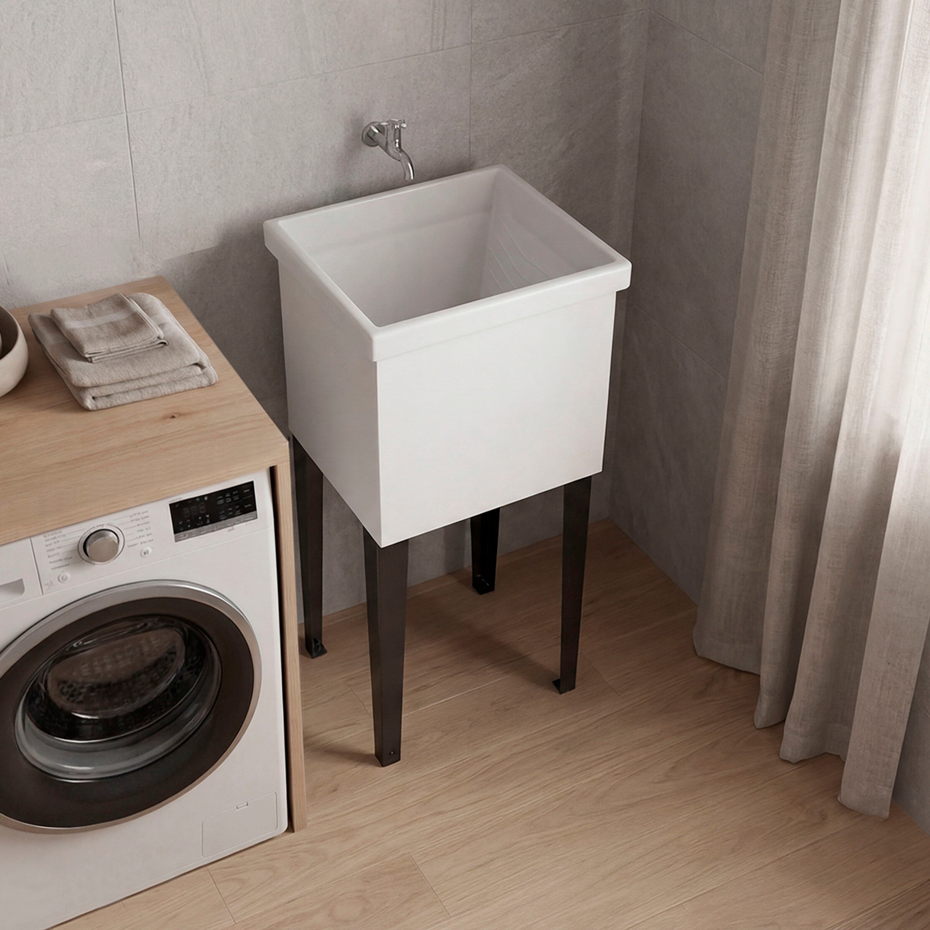 Bari Freestanding and Compact Plastic Laundry Utility Sink with Four Legs, Utility Tub for Laundry Room, Garage or Kitchen