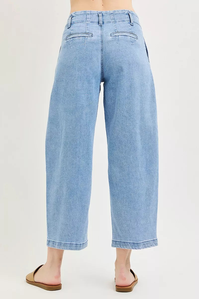 RISEN Slouchy Crop Barrel Pleated Jeans