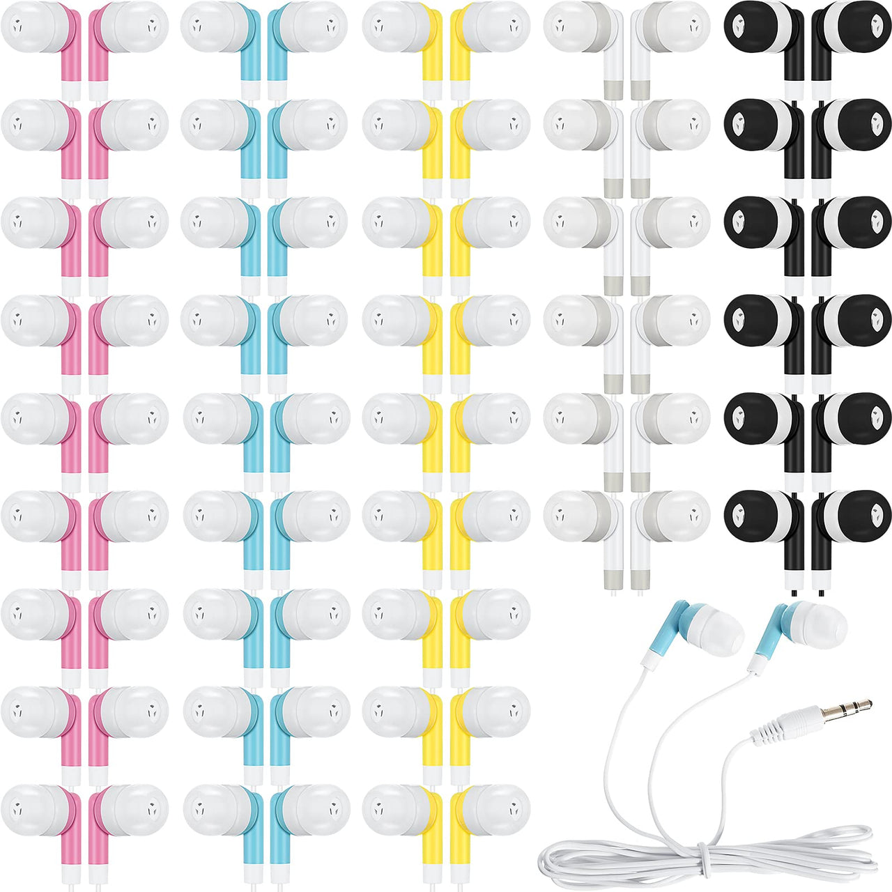 Kigeli 100 Pack Kids Bulk Earbud Headphones for Classroom Student Wired Headphones in-Ear Earbud 3.5 mm Disposable Earphones Set for Kids Adults Class School Library Museum Laptop(Multicolor)