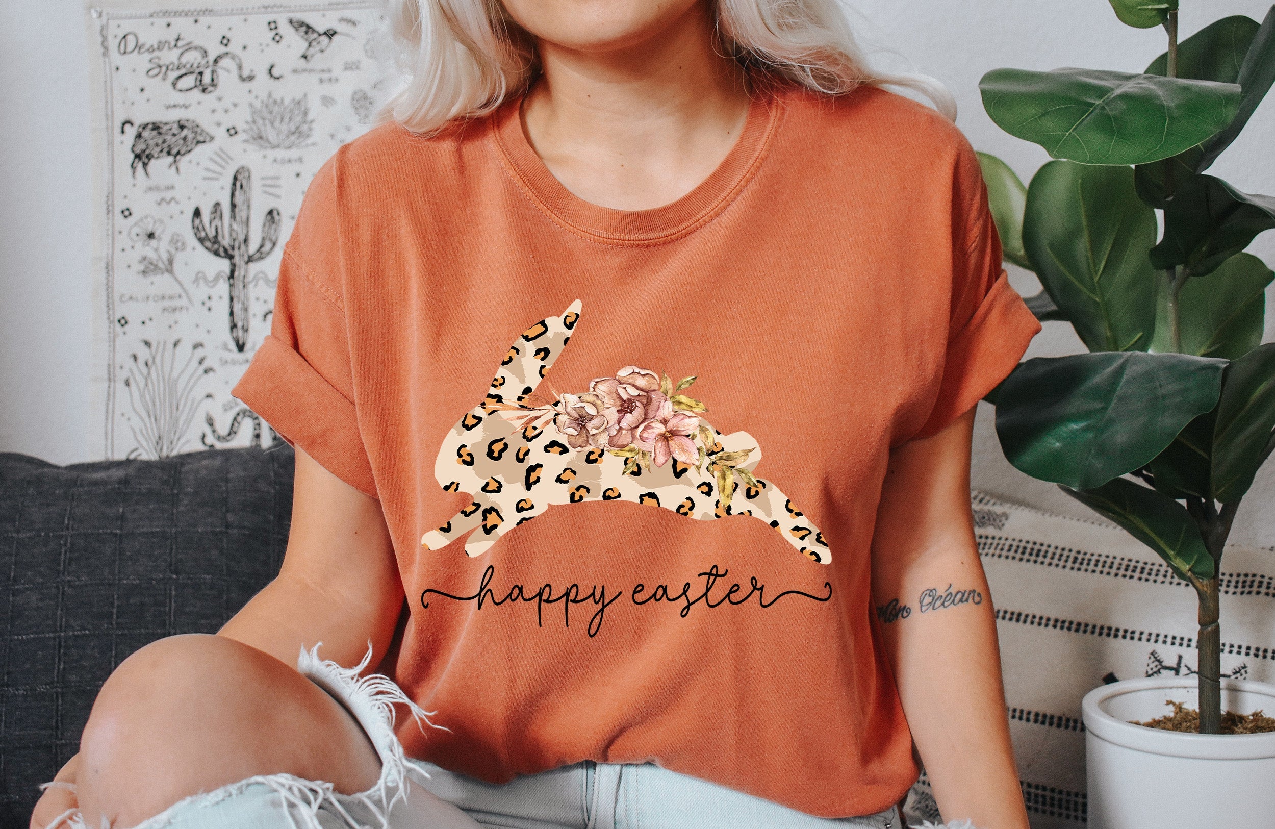 Happy Easter Leopard Print Bunny Comfort Colors Tee Seasonal Easter Theme Limited Edition