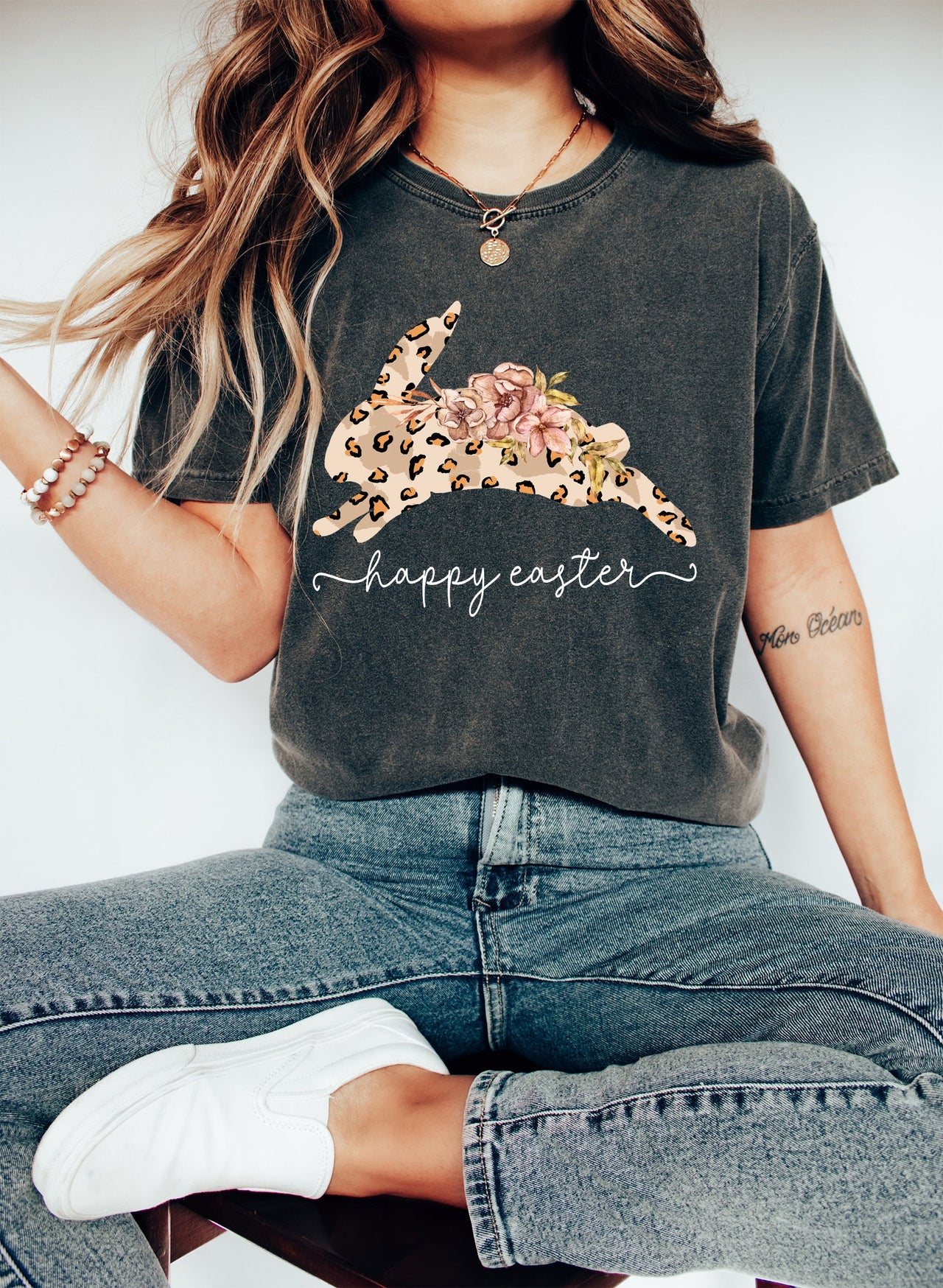 Happy Easter Leopard Print Bunny With Festive Spring Accent And Playful Easter Charm Comfort Colors Tee