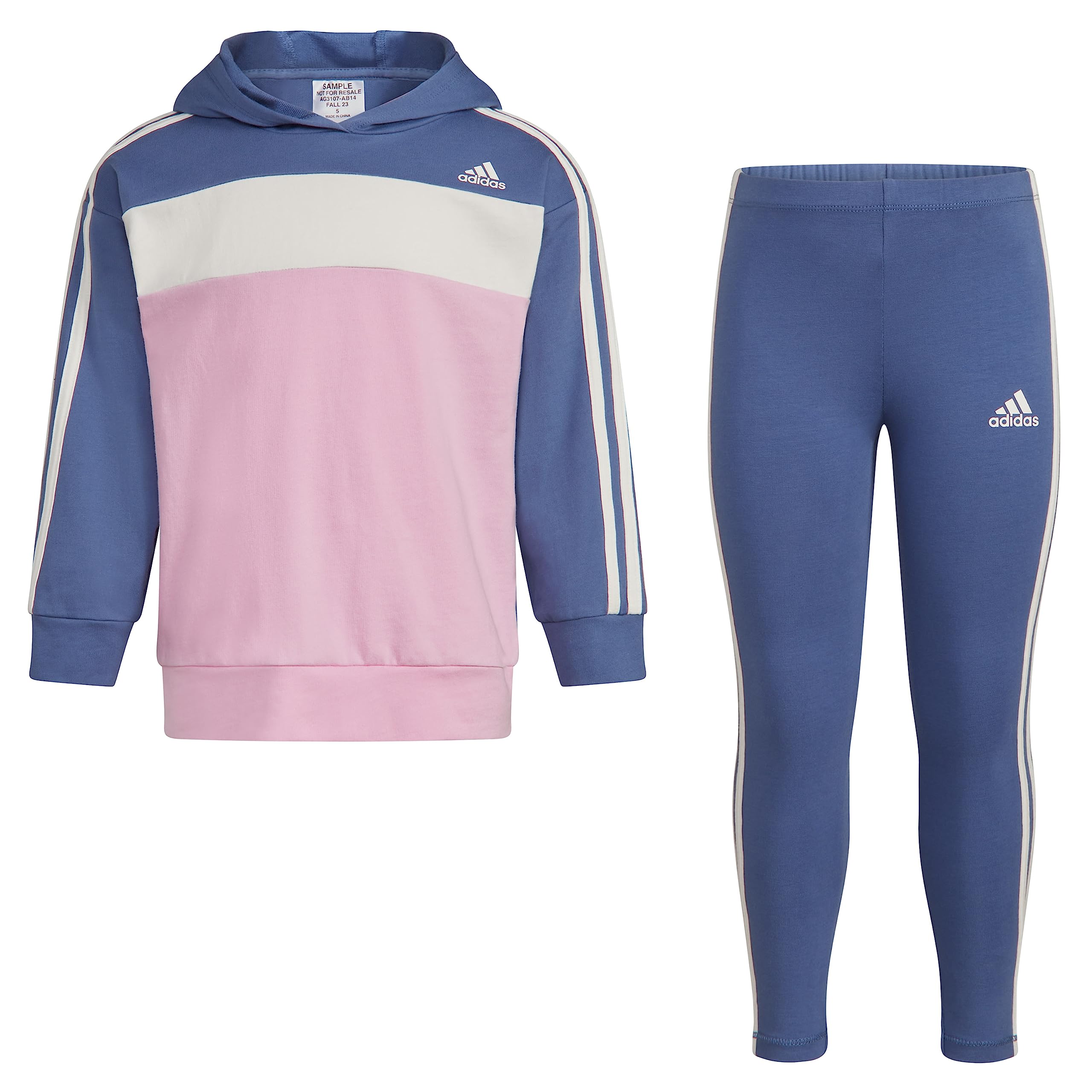 adidas Girls 2-Piece Color Block French Terry Pullover & Legging Set Crew Blue 4