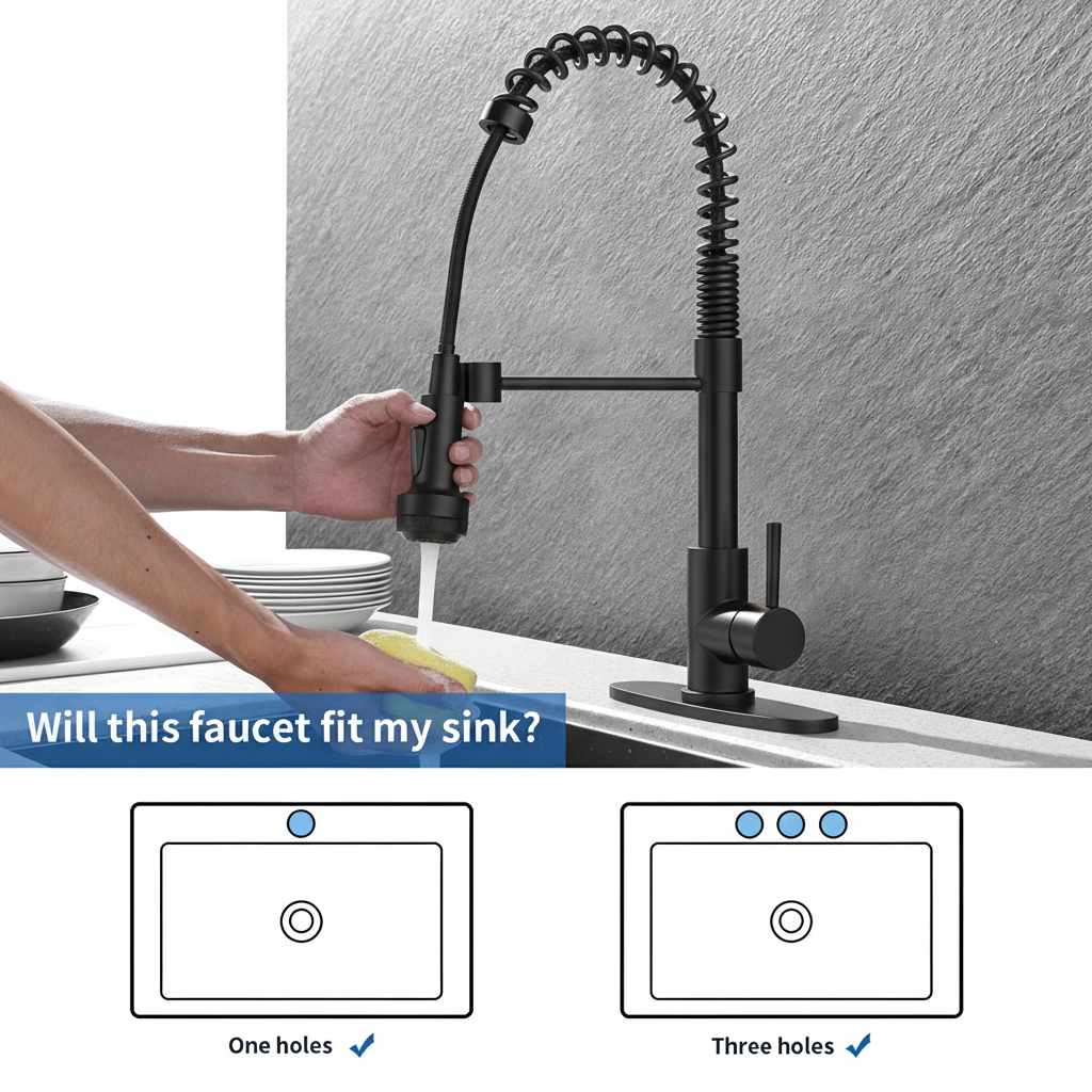 Kitchen Faucet with Pull Down Sprayer and 4 Spraying Modes Single Handle Commercial Spring Kitchen Sink Faucet Matte Black 1 or 3 Hole
