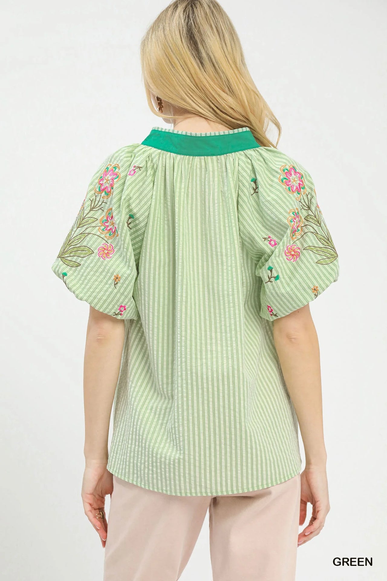 Umgee Embroidered Stripe Top