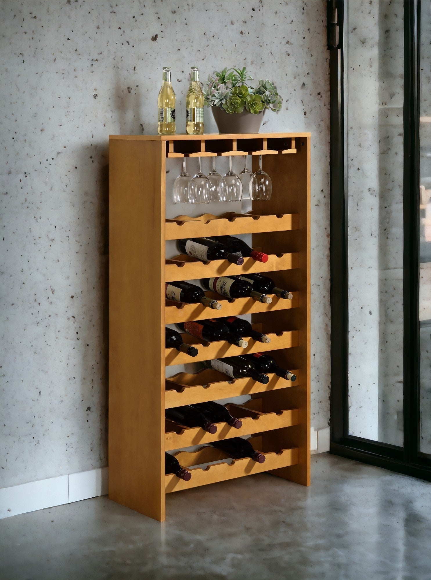 Hanzi Oak Finish Wine Rack