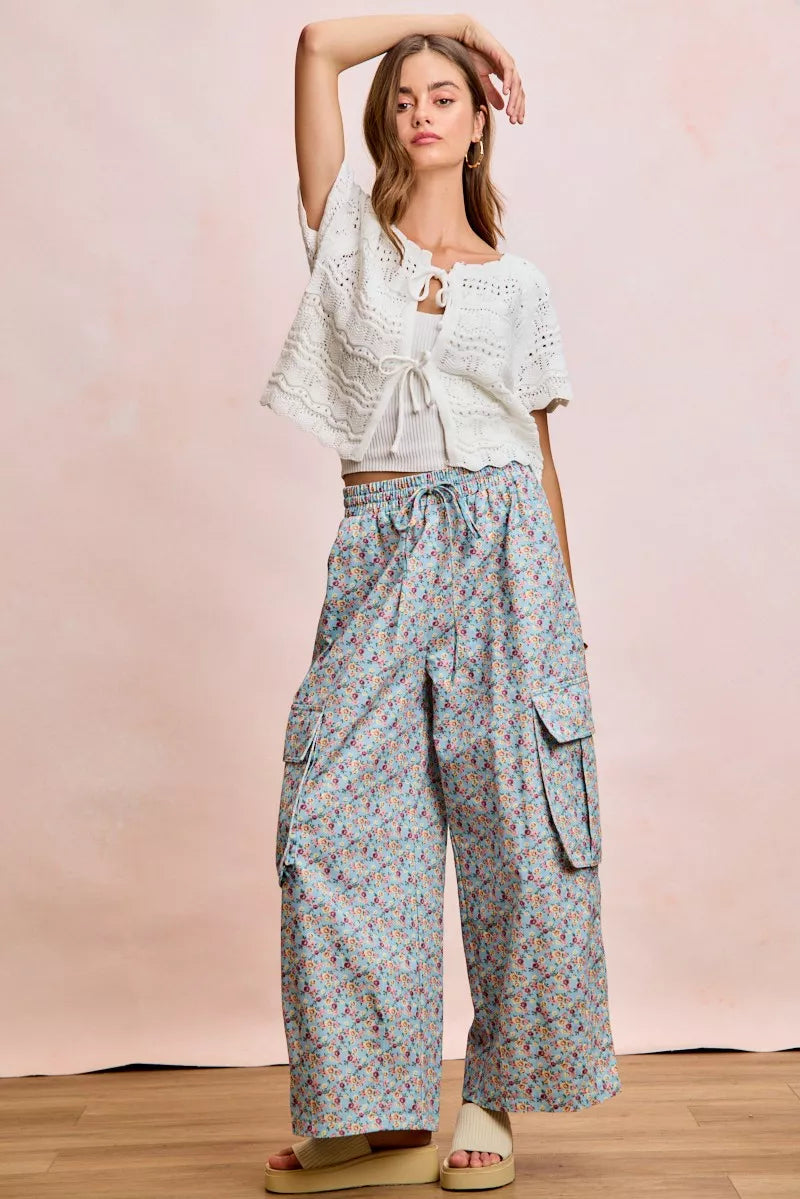 BiBi Front Bow Tie Detail Pointelle Knit Top