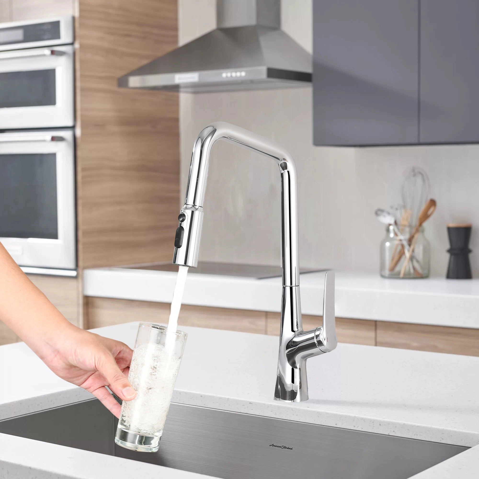 Professional Chrome Kitchen Faucet - 3 Function 360 Sprayer with One Touch Switching, Metal Construction