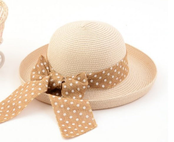 Women's Beach Hat Flat Top Cover Roller Ribbon Dome Hat