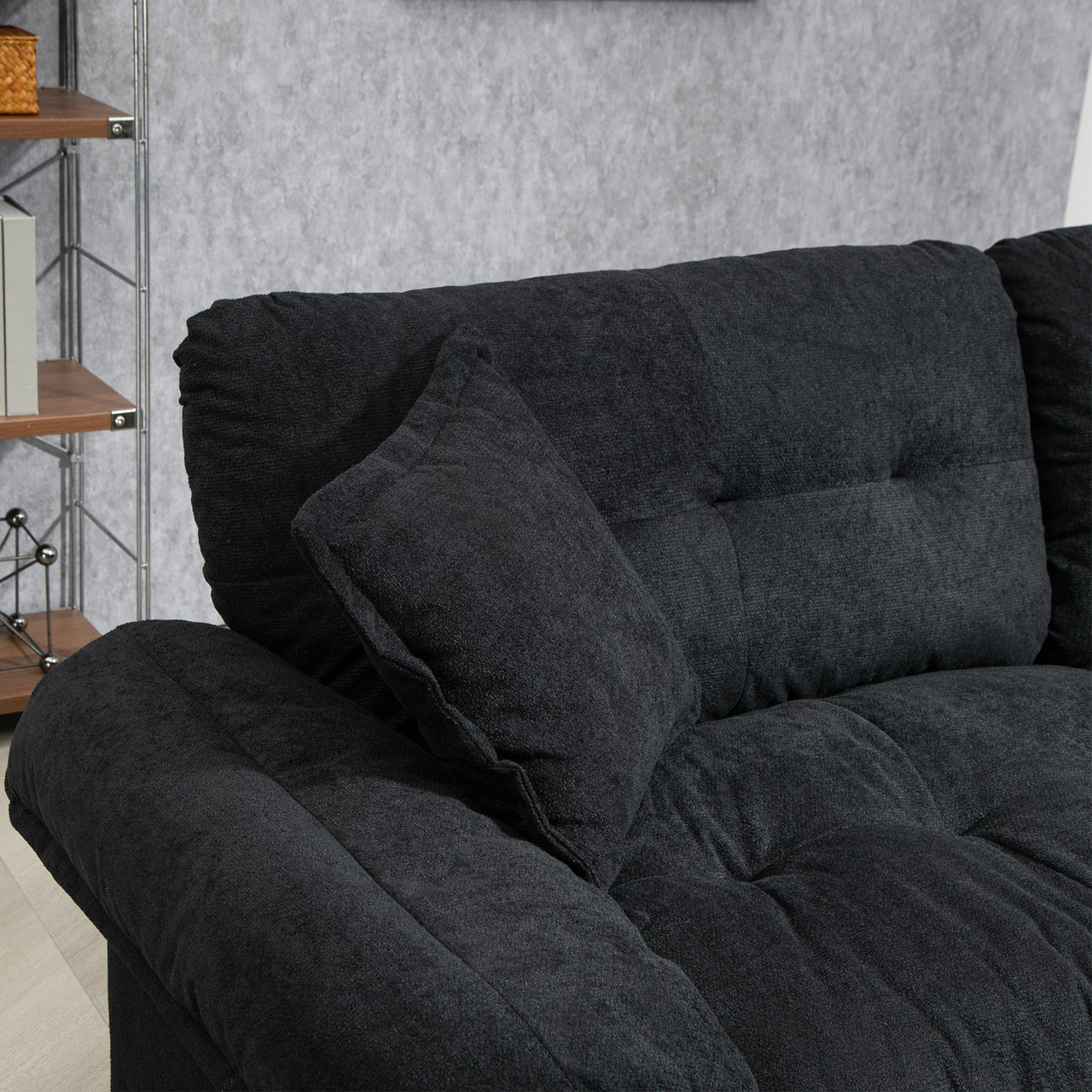 84' Chenille Sofa Small Sofa Loveseat Deep Seat Sofa Couch with 2 Throw Pillows & Memory Foam for Living Room Apartment Office Lounge-Black