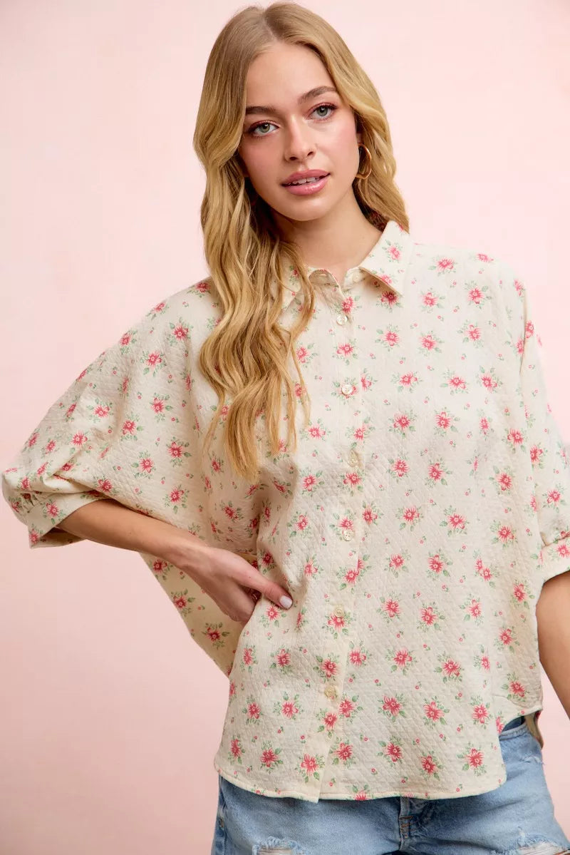 BiBi Flower Printed Short Dolman Blouse Top