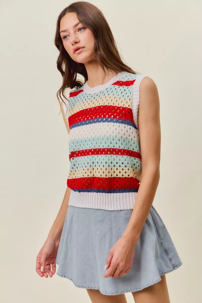 SO ME Tie Back Multi Stripe Sweater Knit Tank Top