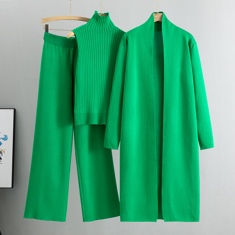 3pcs Suits Women Fashion Knitting Sleeveless Vest Sweater Long Cardigan And Wide-leg Pants Three-piece Set (See size chart where applicable)
