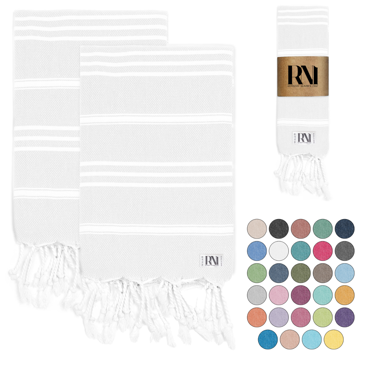 Istanbul Classic Turkish Hand Towel Set for Kitchen, Bath, Beach, Gym, Yoga and Travel