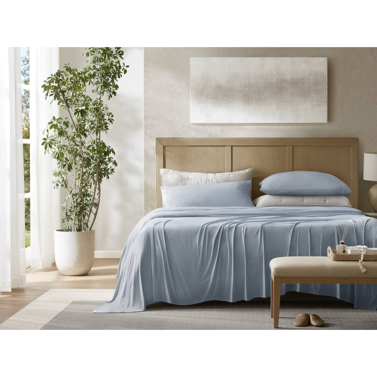 4-Piece Queen Stretch Jersey Sheet Set,Blue