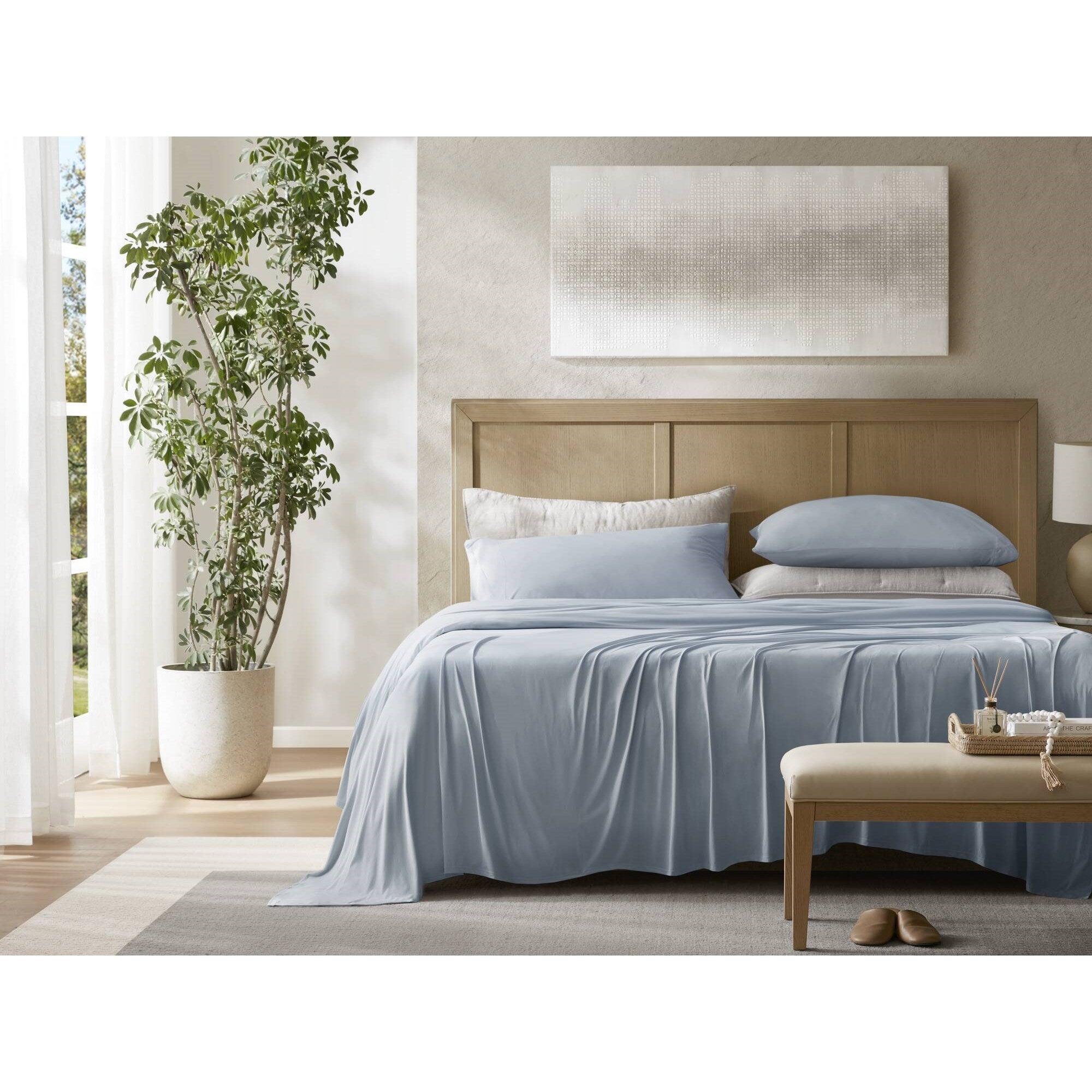 4-Piece Queen Stretch Jersey Sheet Set,Blue