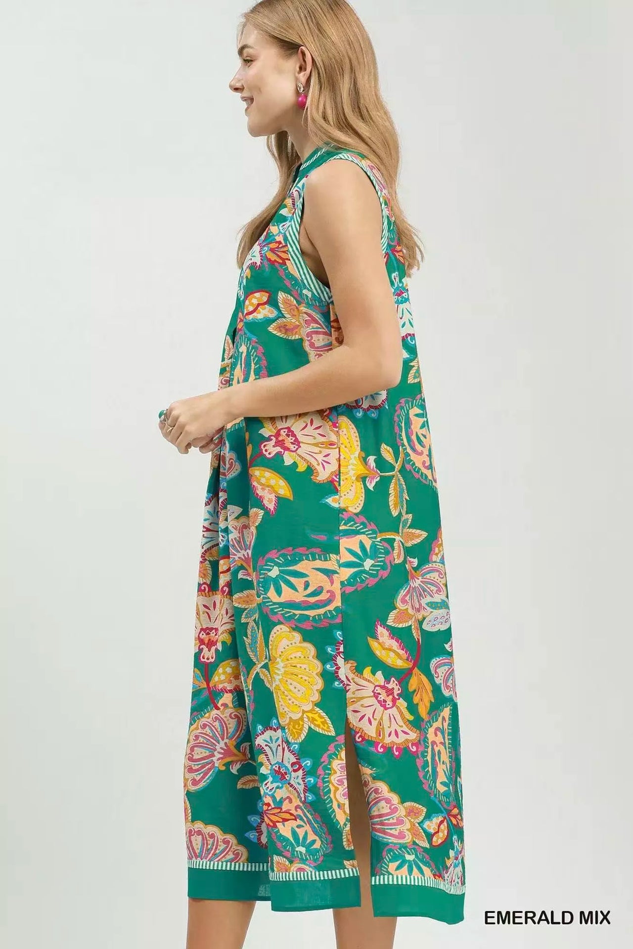 Umgee Paisley Floral Sleeveless Midi Dress
