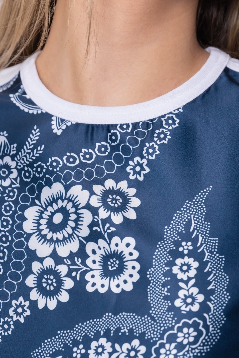 Edie Top (White/Navy Pattern)