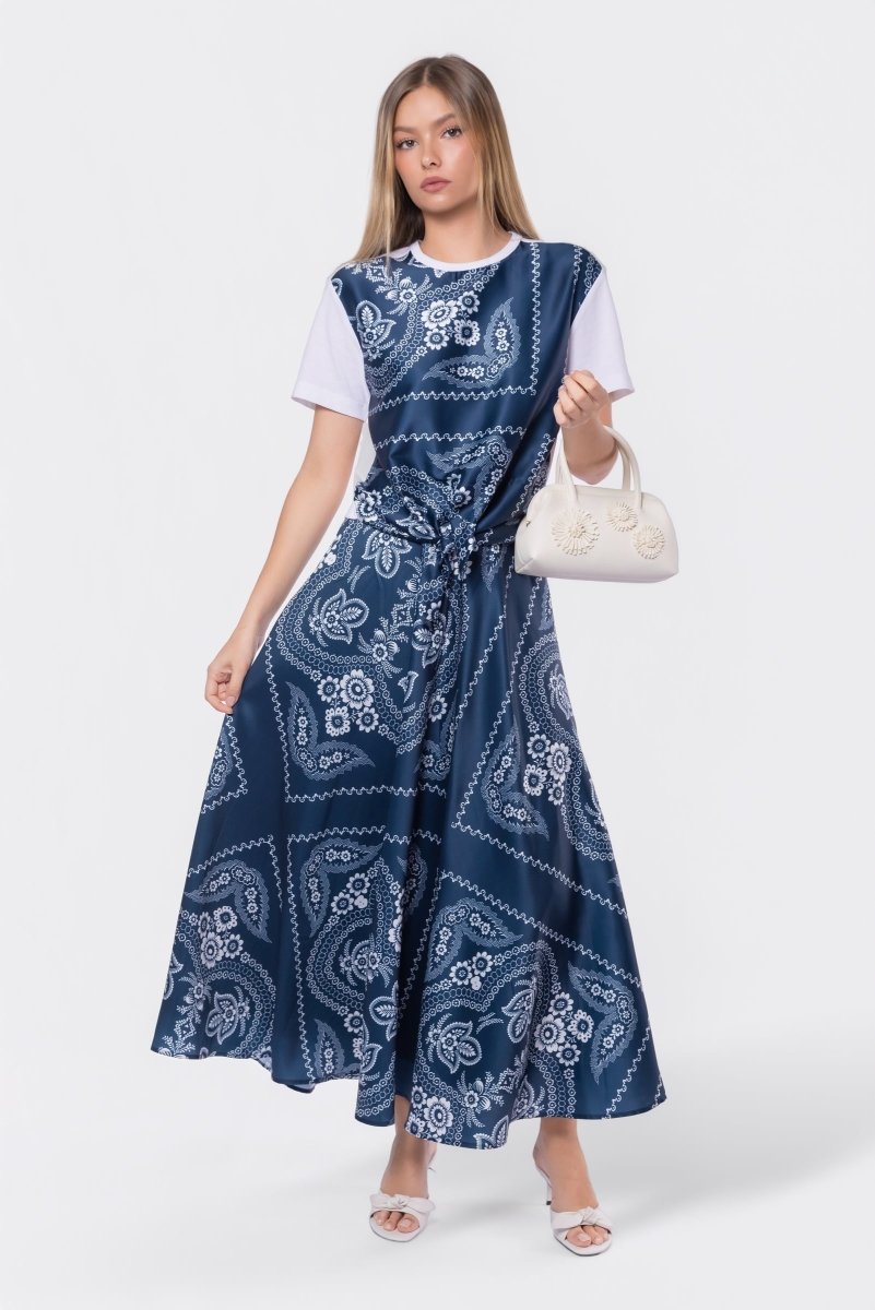 Edie Top (White/Navy Pattern)