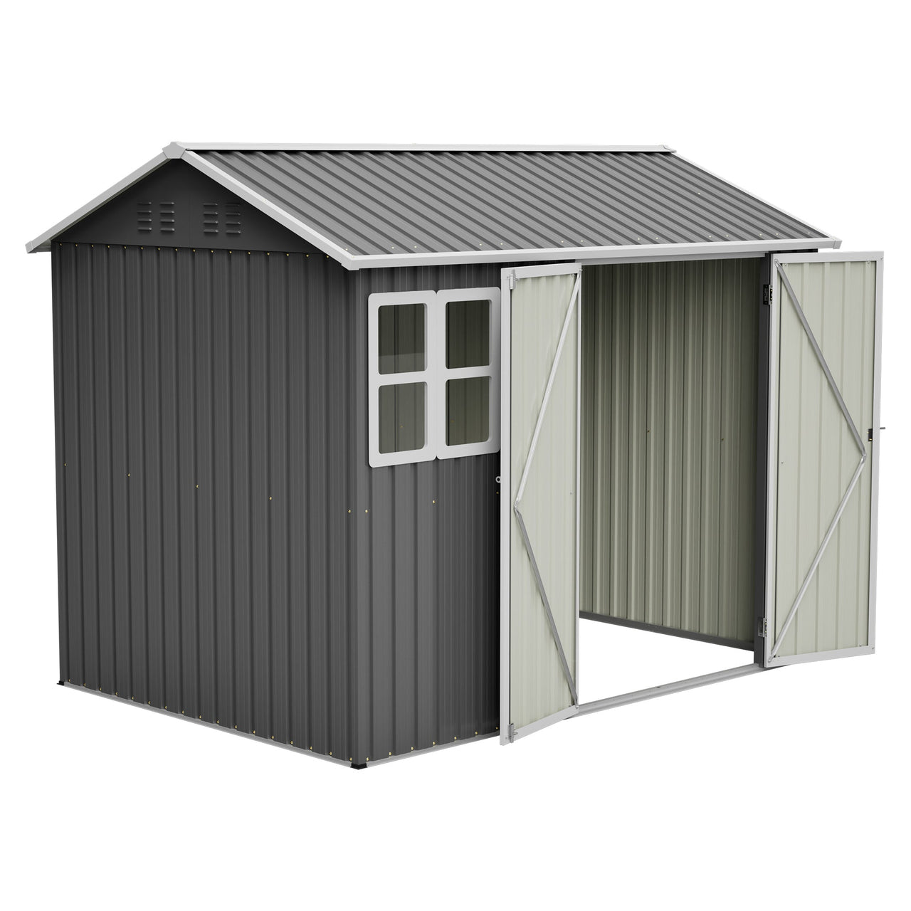 8'x6' Large Steel Storage Shed with Window, Lockable Doors & Sloped Roof, Heavy Duty Outdoor Tool Shed for Garden, Patio, Backyard, Lawn - Dark Gray