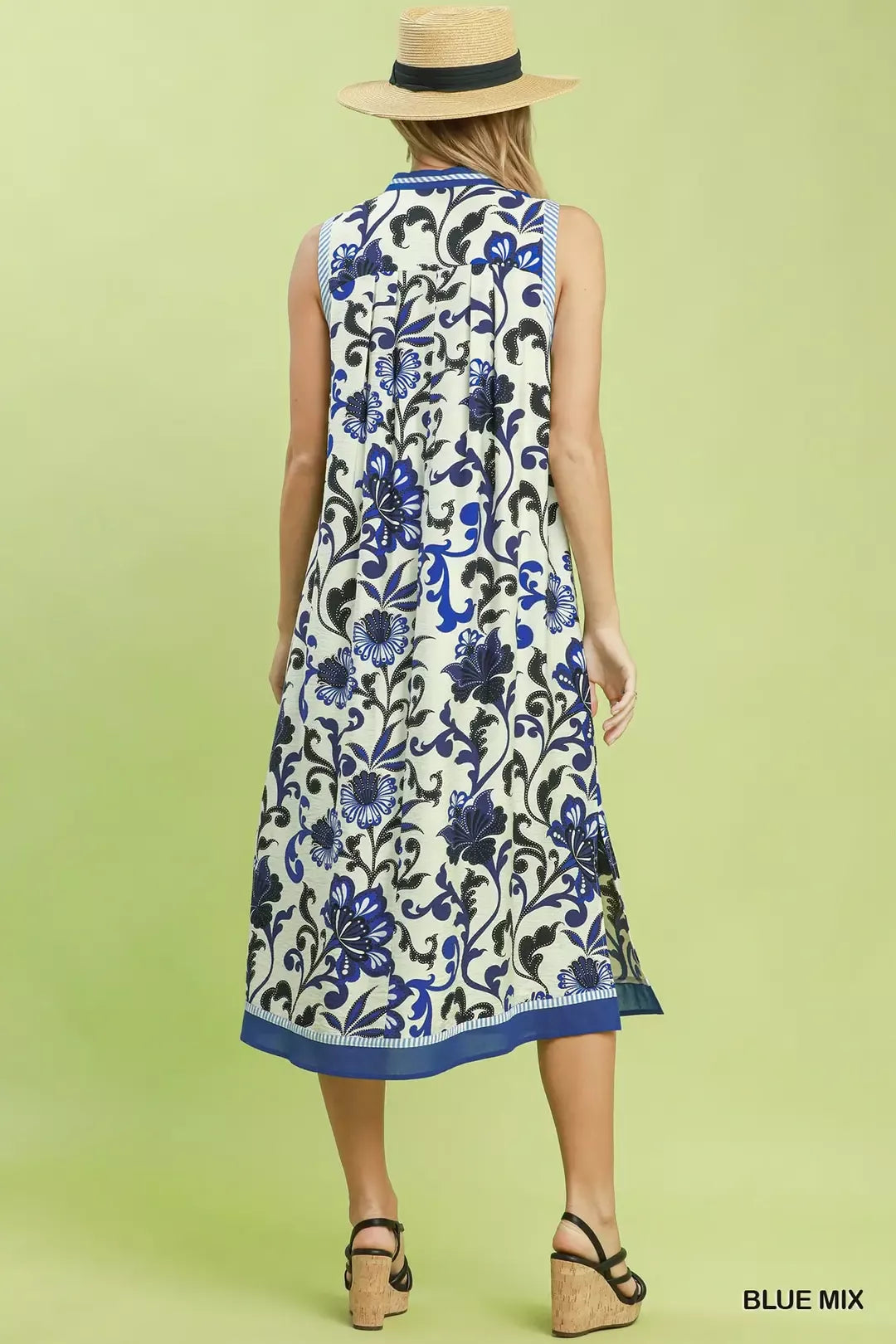 Umgee Floral Scroll Sleeveless Midi Dress