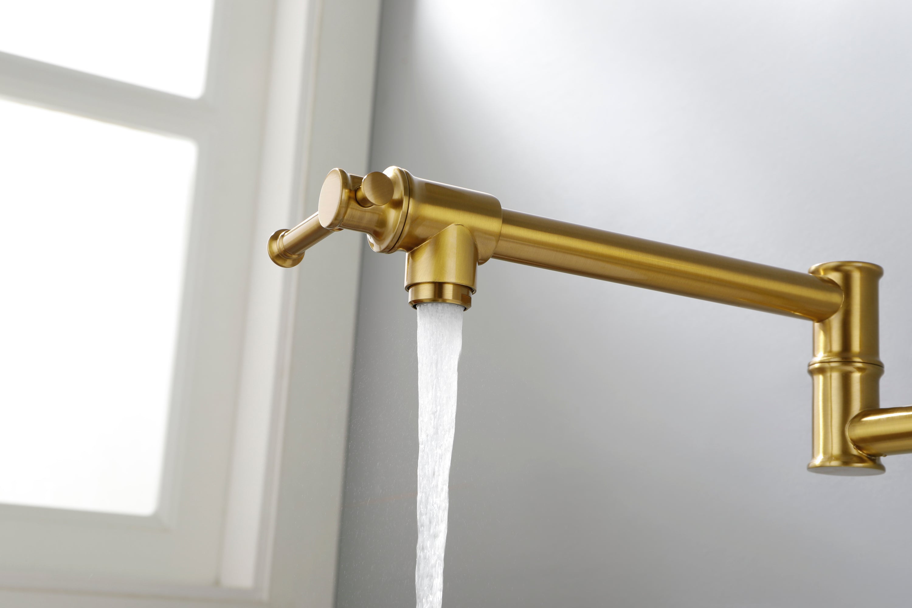 Wall mounted Pot Filler Faucet, Modern Brass Pot Filler Two-Attachment Wall Mount Folding Kitchen Pot Filler Swing Arm