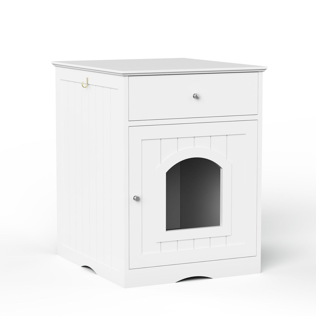 White Wooden Pet House Cat Litter Box Enclosure with Drawer and Side Table, Indoor Cat Home Nightstand for Small Cats, MDF Construction, 18.9'' W x 20.9'' D x 25'' H