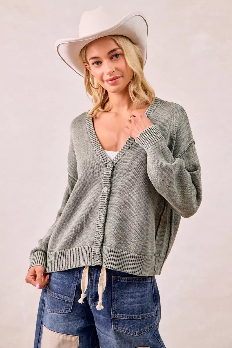 BiBi Washed Sweater V Neck Cardigan