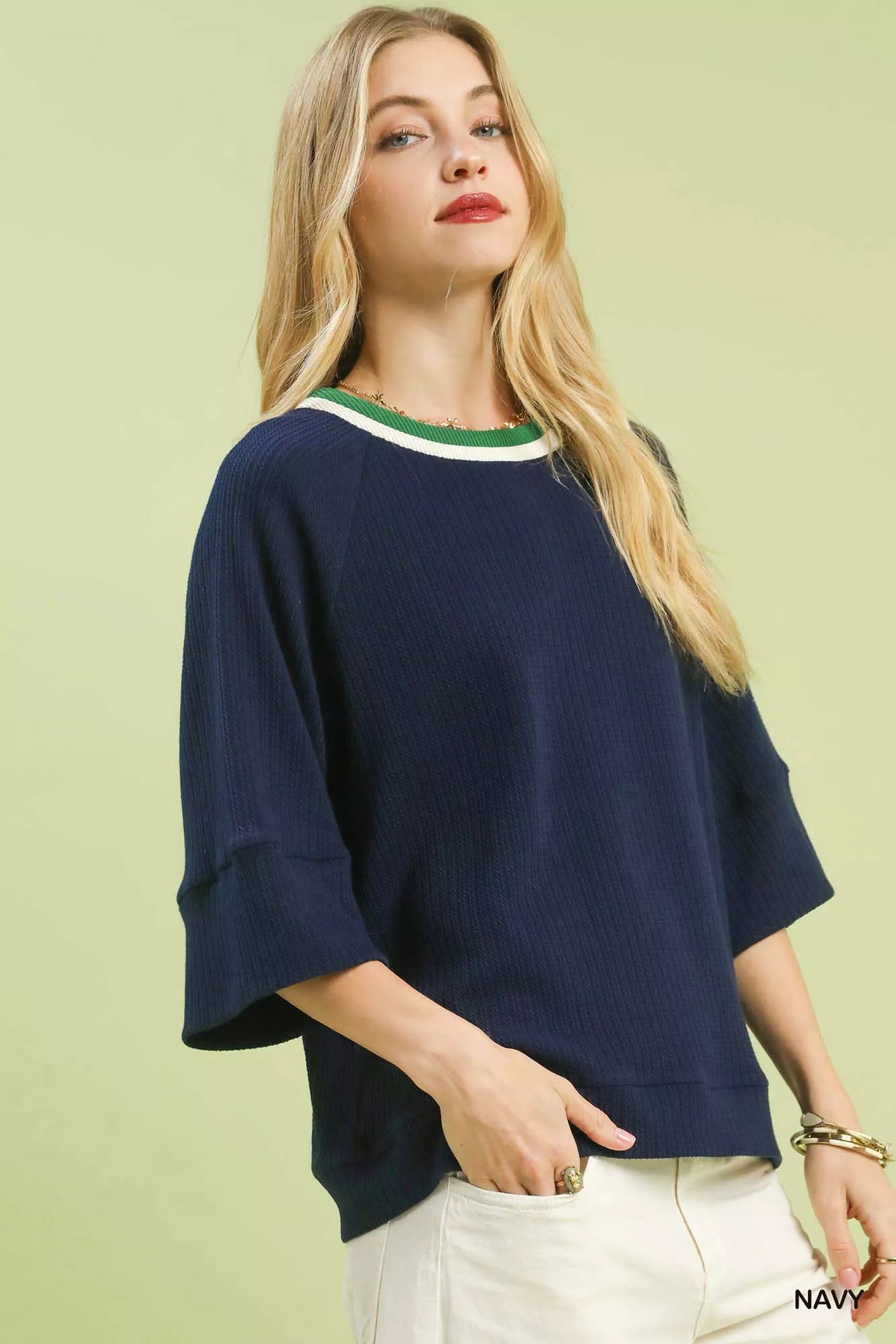 Umgee Ribbed Knit Top with Contrast Trim