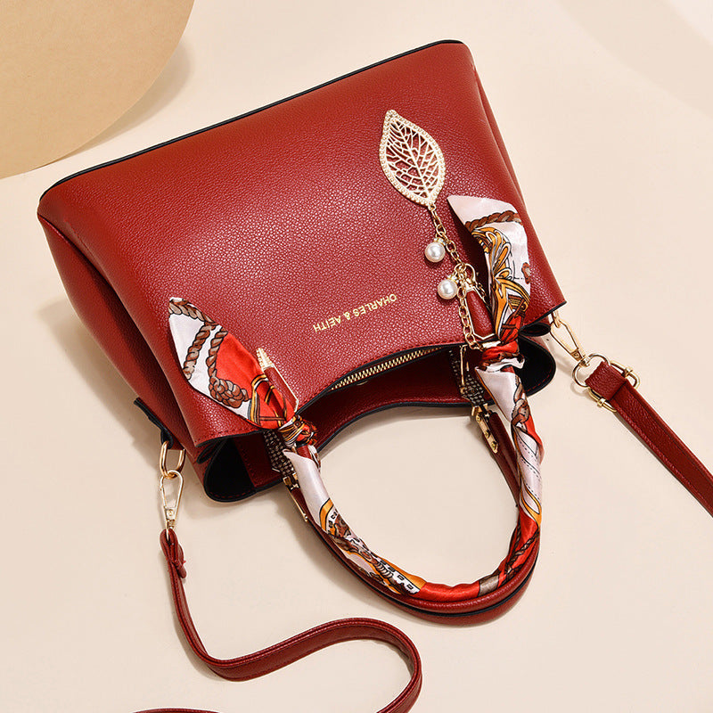 Women's Shoulder Bag With Leaf Pendant Fashion Silk Scarf Handbag (See size chart where applicable)
