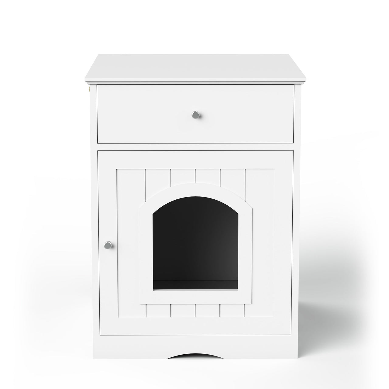 White Wooden Pet House Cat Litter Box Enclosure with Drawer and Side Table, Indoor Cat Home Nightstand for Small Cats, MDF Construction, 18.9'' W x 20.9'' D x 25'' H