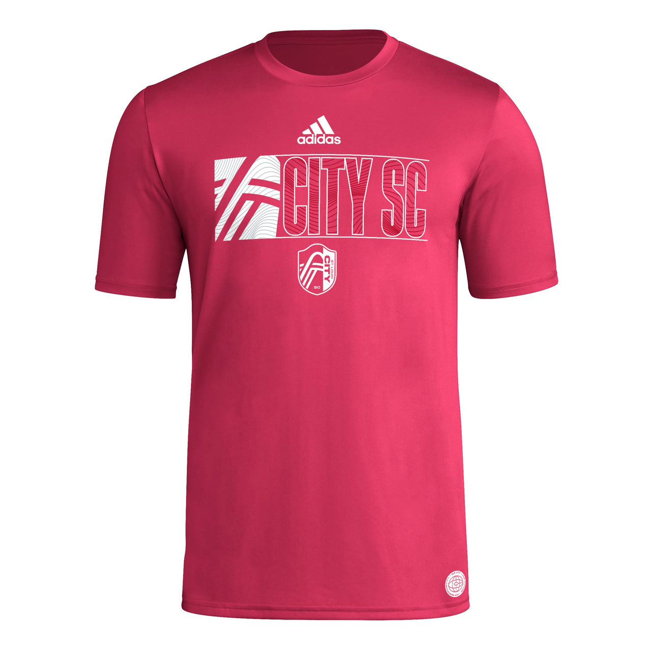 adidas Mens Short Sleeve Pre-Game T-Shirt Power Pink/St. Louis City Sc X-Small