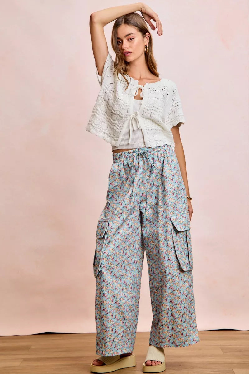 BiBi Front Bow Tie Detail Pointelle Knit Top