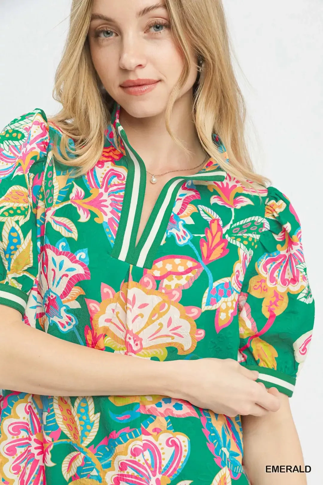 Umgee Jacquard Paisley Print Puff Sleeve Tunic Dress