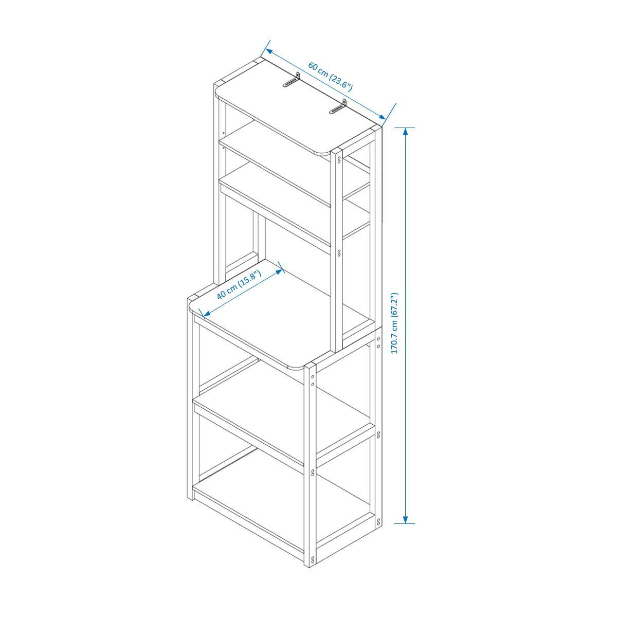 23.62' White and Black color Bakers Rack for Kitchen with Storage, Coffee Bar, 5-Tier Kitchen Shelves, Microwave Stand