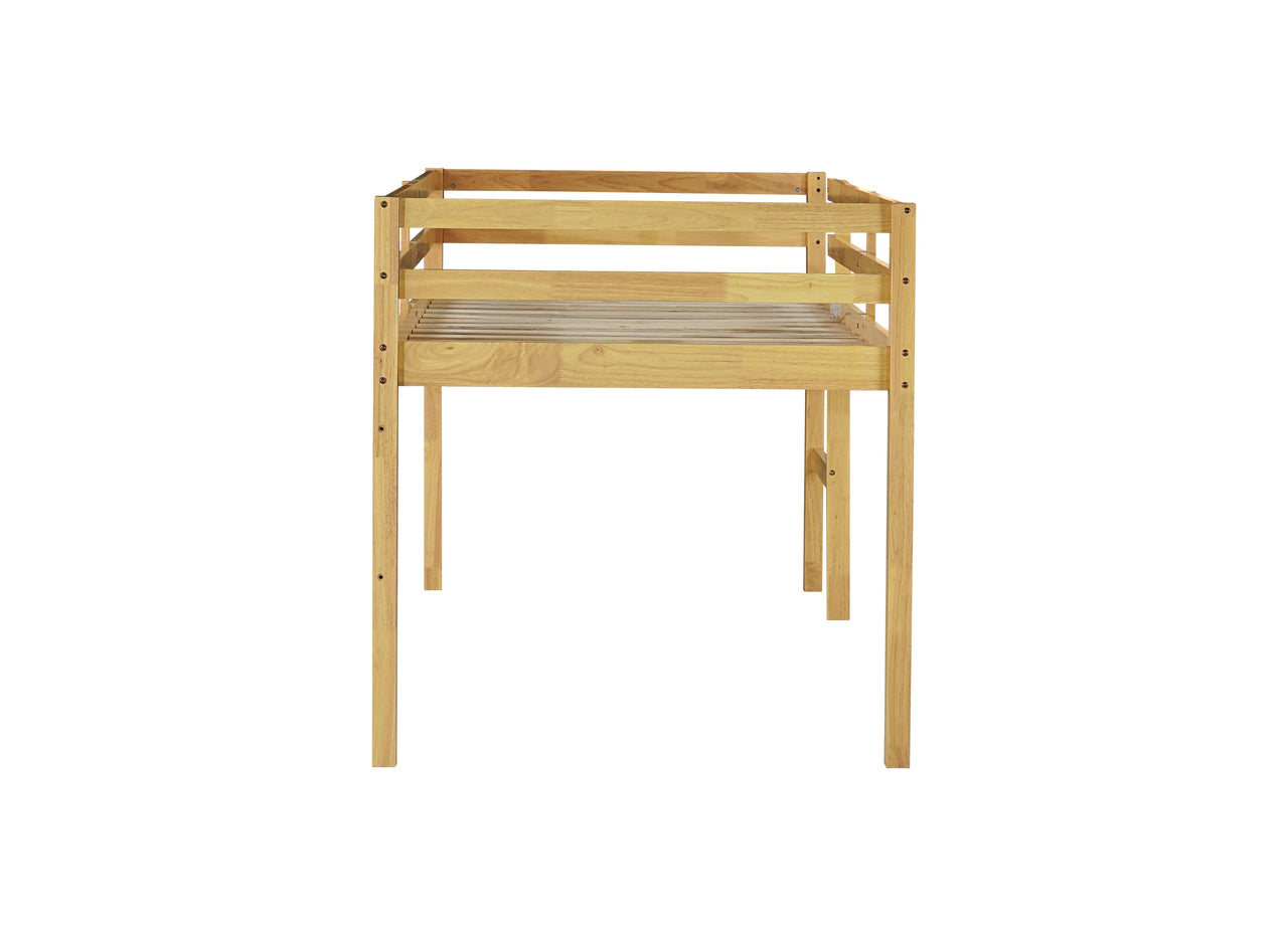 Solid Wooden, Rubber Wooden Twin Loft Bed with Ladder, Bed Platform of Strengthened Slats, Natural