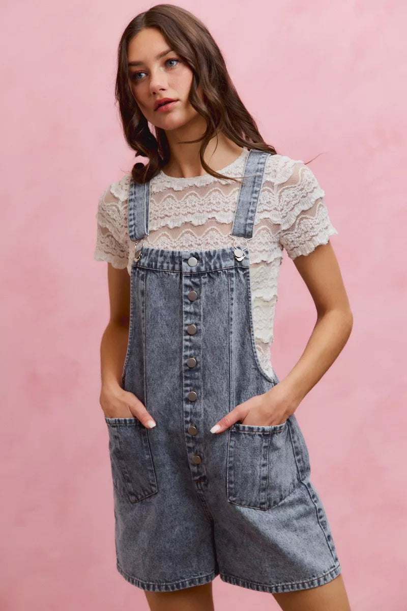 SO ME Denim Washed On Front With Adjustable Strap Romper