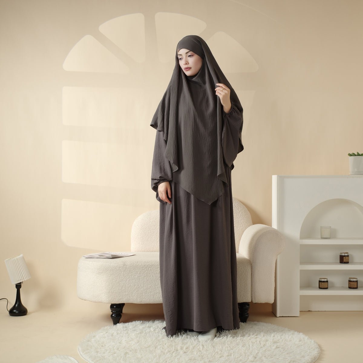 Elegant 2-Piece Crepe Abaya & Khimar Set (MK008)
