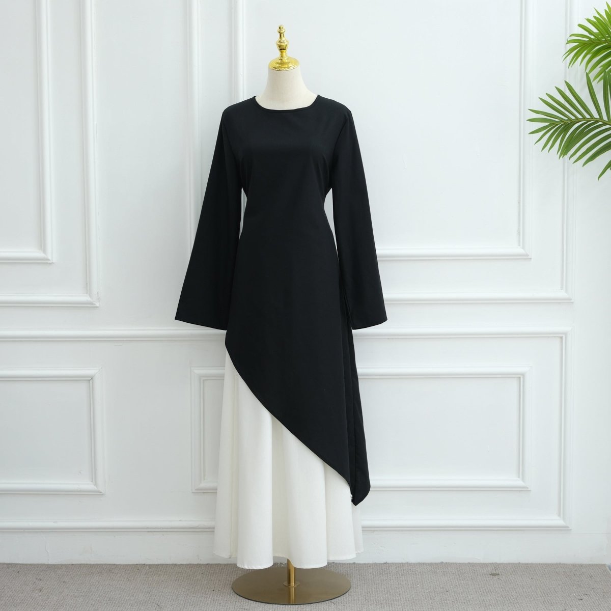 Elegant Asymmetric Top & Maxi Skirt Set | Cotton Linen Two-Piece Outfit (MS184)