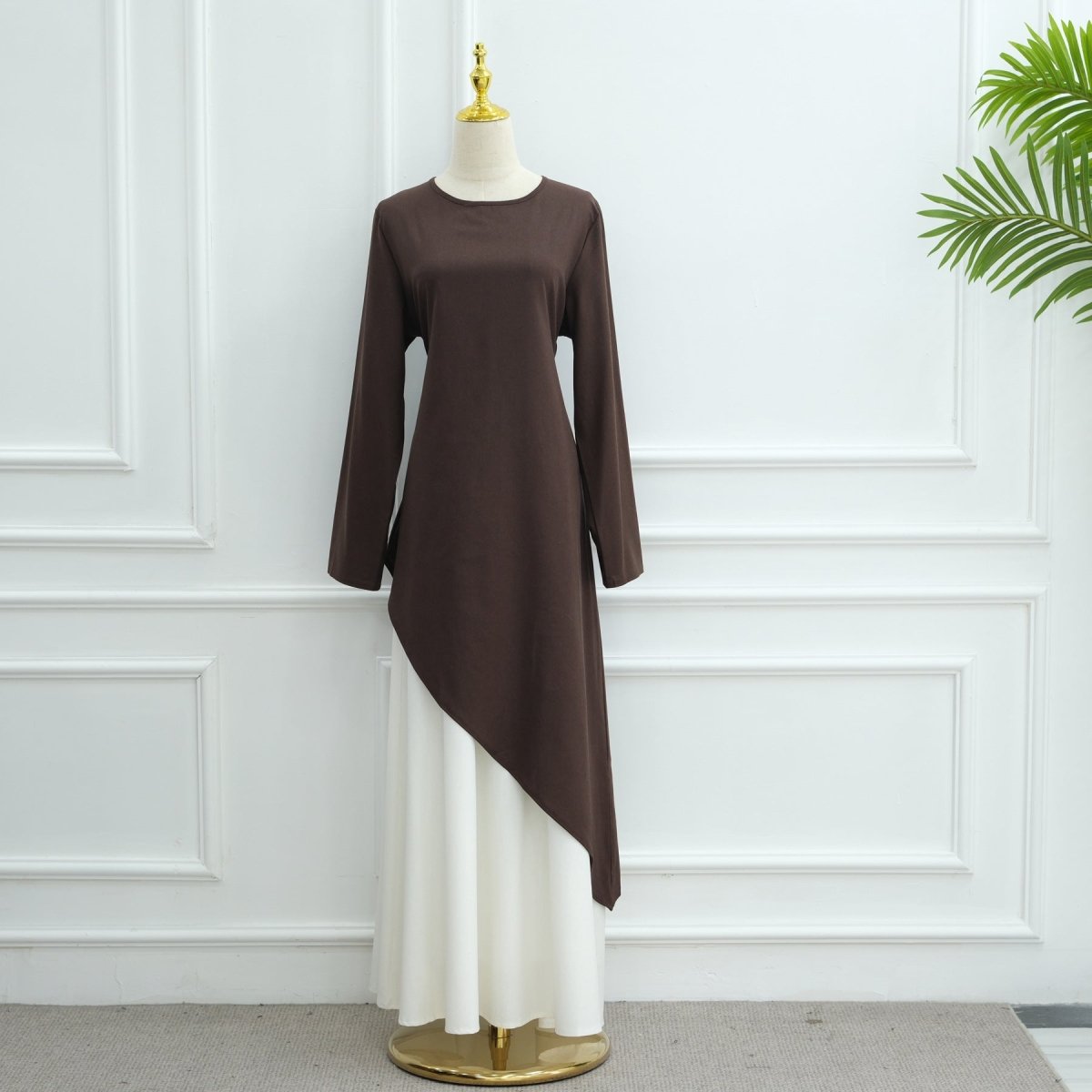 Elegant Asymmetric Top & Maxi Skirt Set | Cotton Linen Two-Piece Outfit (MS184)