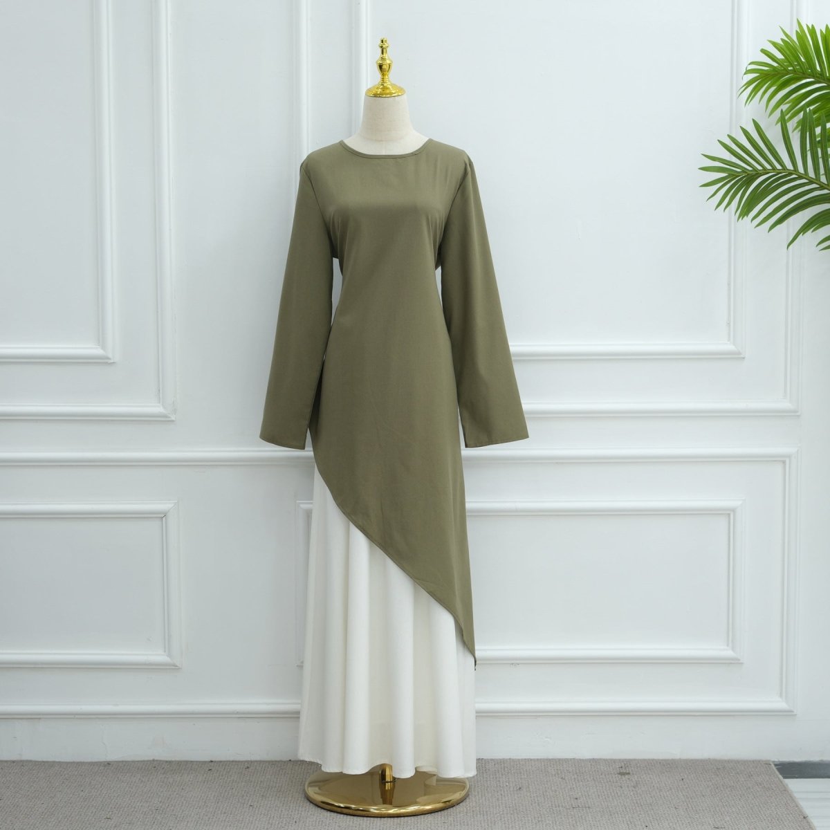 Elegant Asymmetric Top & Maxi Skirt Set | Cotton Linen Two-Piece Outfit (MS184)
