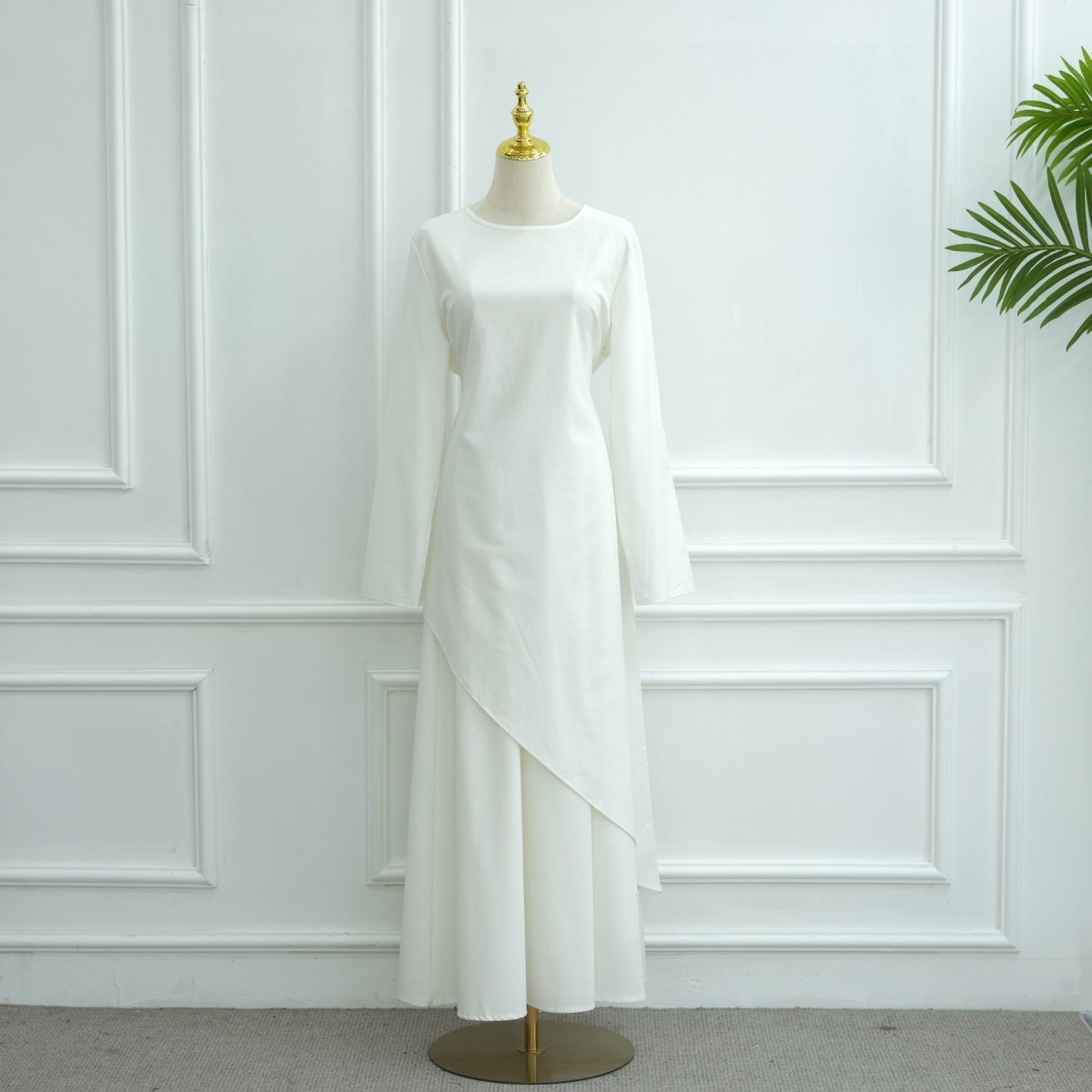 Elegant Asymmetric Top & Maxi Skirt Set | Cotton Linen Two-Piece Outfit (MS184)