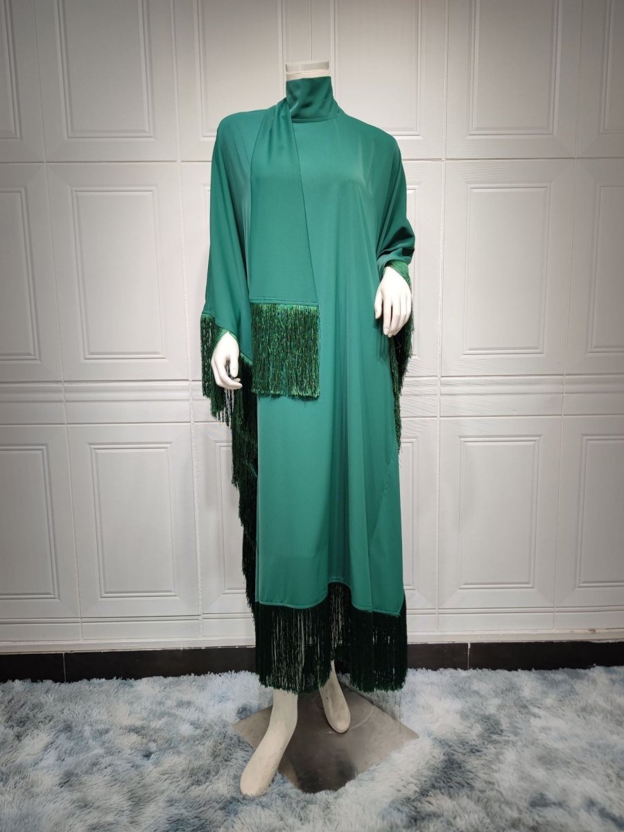 Bat Sleeve Tassel Kaftan | Party Dress with Flowy Fringe Details (MA288)
