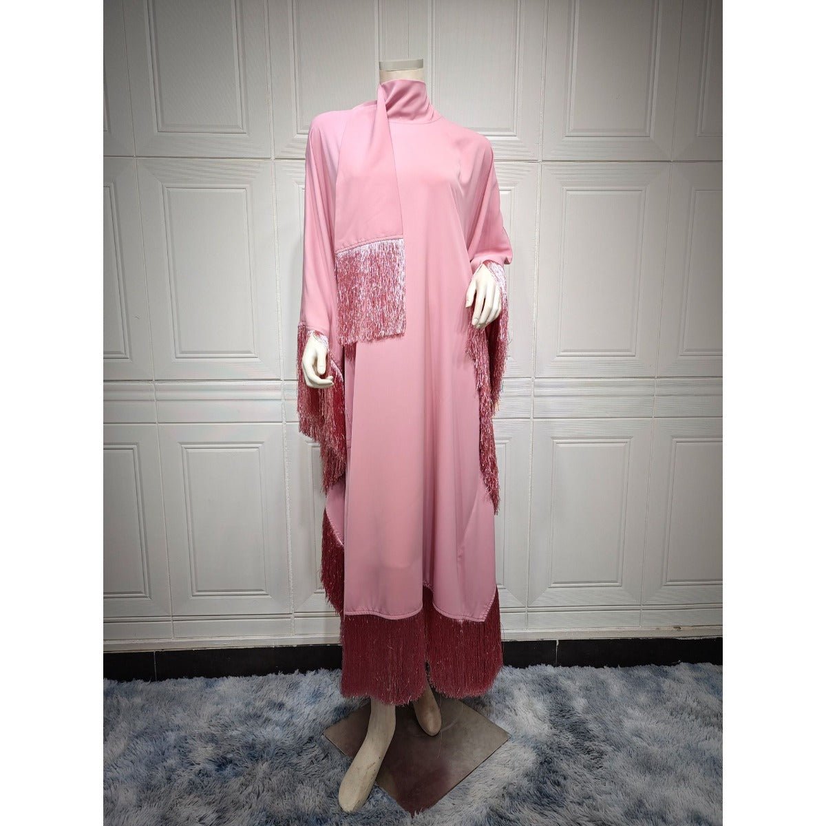 Bat Sleeve Tassel Kaftan | Party Dress with Flowy Fringe Details (MA288)